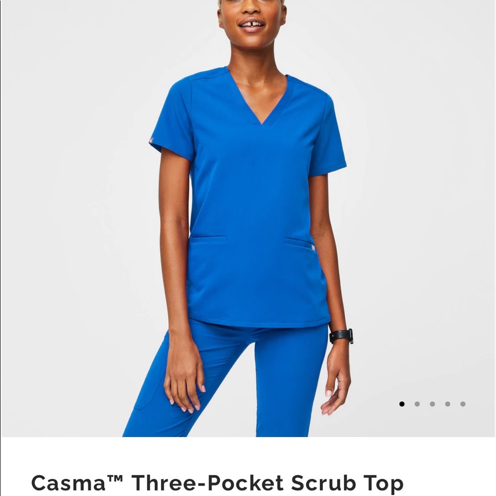 Figs royal blue 3 pocket scrub top
